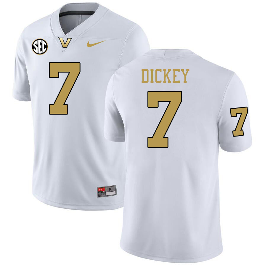 Vanderbilt Commodores #7 Drew Dickey College Football Jerseys 2024 Uniforms Stitched-White